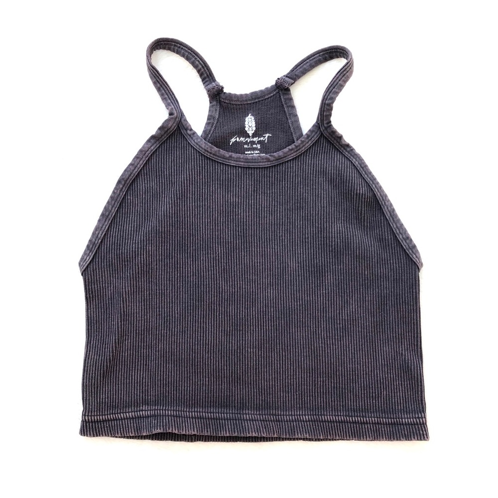 Free People Happiness Runs Washed Black Ribbed Crop Top M/L